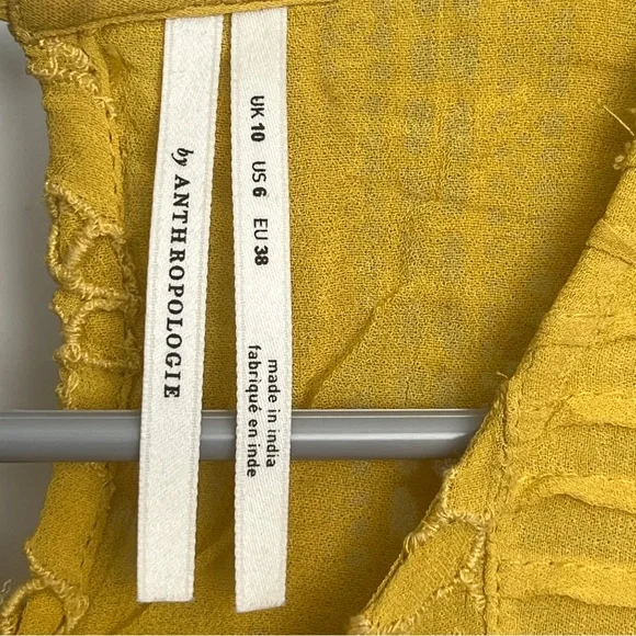 Anthropologie Clementine Peasant Blouse SZ 6 Yellow Eyelet Ruffles Boho Hipster - Picture 10 of 11